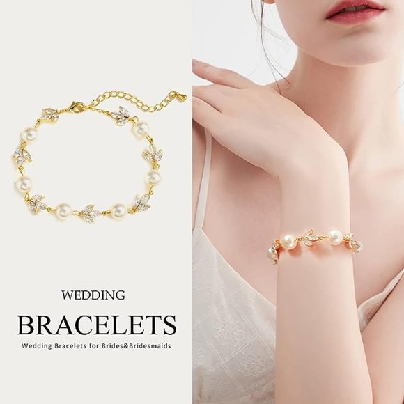 NWT Gold Pearl & Cubic Zirconia Wedding Bracelet - Picture 6 of 6